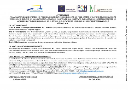 MANIFESTAZIONE DI INTERESSE PER L&rsquo;INDIVIDUAZIONE DI ENTI PUBBLICI E SOG...