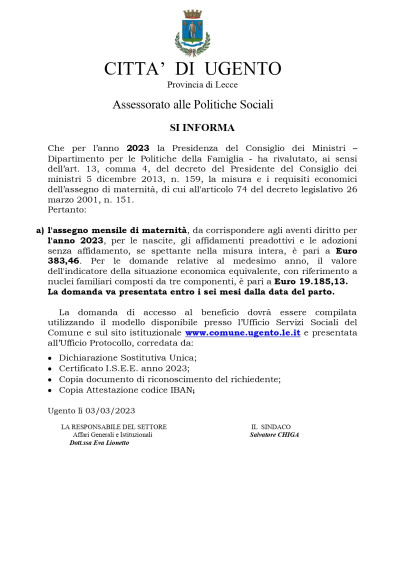 Assegno di Maternit&agrave;. Rivalutazione della misura e dei requisiti econo...