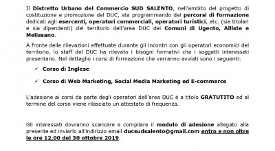 AVVIO CORSI DI FORMAZIONE DISTRETTO URBANO DEL COMMERCIO &ldquo;SUD SALENTO&r...